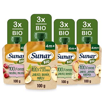 Sunar BIO ovocná kapsička mix příchutí 12× 100 g (8592084417116)