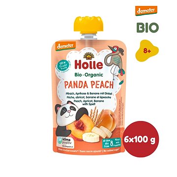 HOLLE Panda Peach BIO broskev meruňka banan špalda 6× 100 g (7640161877092)