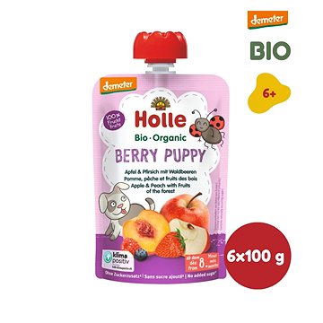 HOLLE Berry Puppy BIO jablko broskev a lesní plody 6× 100 g (7640161877269)