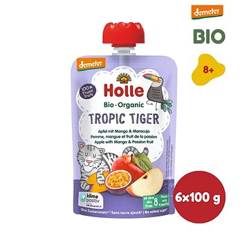 HOLLE Tropic Tiger BIO jablko mango a maracuja 6× 100 g (7640161877405)