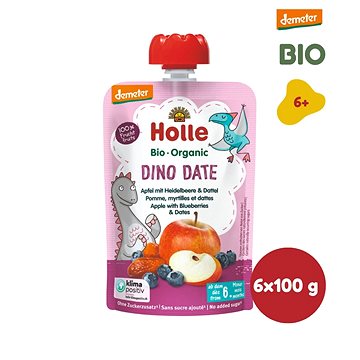 HOLLE Dino Date BIO jablko borůvky a datle 6× 100 g (7640161877382)