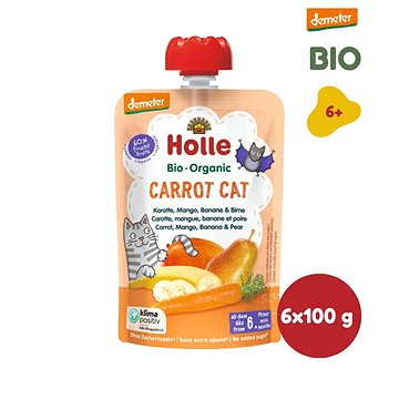 HOLLE Carrot Cat BIO pyré mrkev mango banán hruška 6× 100 g (7640161877344)