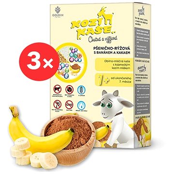 GOLDIM Kozí kaše pšenično-rýžová s banánem a kakaem 3× 225 g