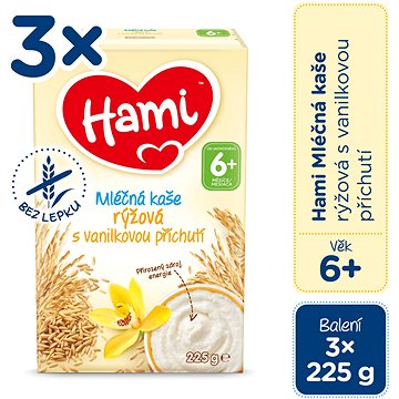 Hami Mléčná kaše rýžová s vanilkovou příchutí 3× 225 g (8590340172588)