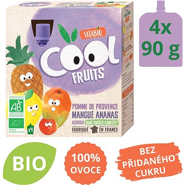 VITABIO Ovocné BIO kapsičky Cool Fruits jablko, mango, ananas a acerola 4× 90 g (3288131604053)