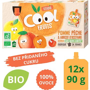 VITABIO Ovocné BIO kapsičky Cool Fruits jablko, broskev, meruňka a acerola 12× 90 g (3288131654034)