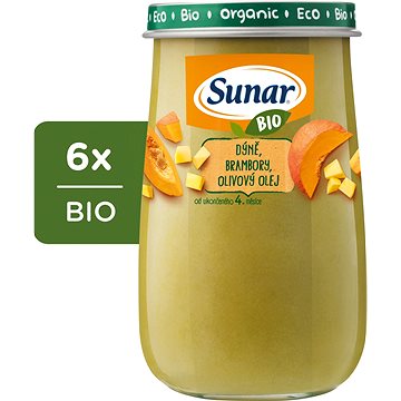 Sunar BIO příkrm Dýně, brambory, olivový olej 6× 190 g (8592084417307)