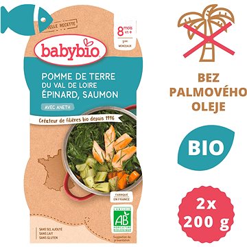 BABYBIO Brambory a špenát s lososem a rýží 2× 200 g (3288131520568)