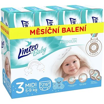 LINTEO Baby Prémium MIDI (5–9 kg) 216 ks (8595686303702)