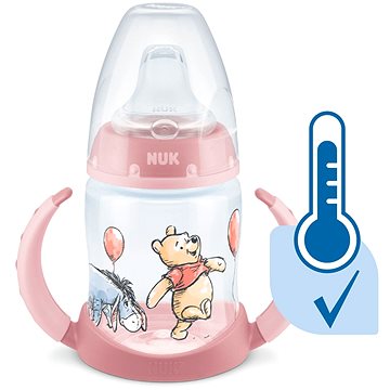 NUK lahvička na učení DISNEY-Medvídek Pú s kontrolou teploty 150 ml růžová (mix motivů)