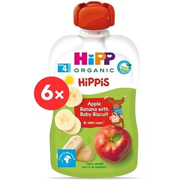 HiPP BIO Hippies kapsička Jablko-Banán-Baby sušenky 6×100 g (9062300433729)