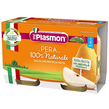 PLASMON bezlepkový ovocný hruška 2× 104 g, 4m+ (8001040415894)