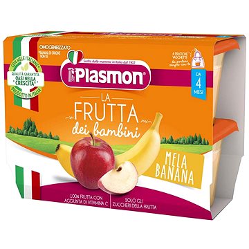 PLASMON svačinka bezlepková ovocná jablko a banán 4× 100 g, 4m+ (8001040101292)
