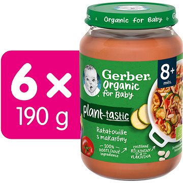 GERBER Organic 100% rostlinný příkrm ratatouille s makaróny 6× 190 g (7613287939333)