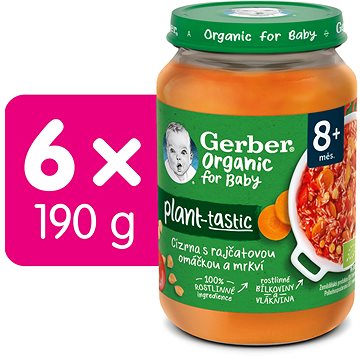 GERBER Organic 100% rostlinný příkrm cizrna s rajčatovou omáčkou a mrkví 6× 190 g (7613287938886)