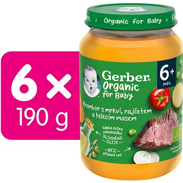 GERBER ORGANIC dětský příkrm zelenina s telecím masem 6× 190 g (7613287805102)