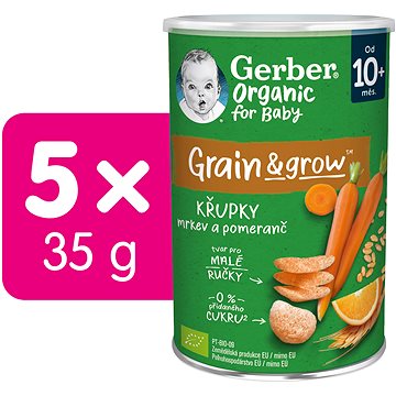 GERBER Organic křupky s mrkví a pomerančem 5× 35 g (8445290321428)