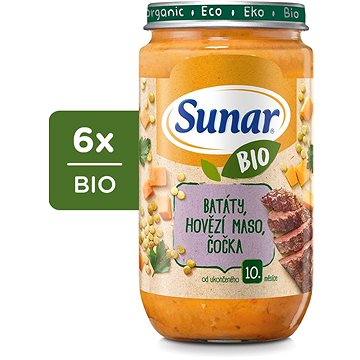 Sunar BIO příkrm batáty, hovězí maso, čočka 6× 235 g (8592084418113)