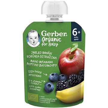 GERBER Organic kapsička jablko, banán, borůvka a ostružina 90 g (8445290308108)