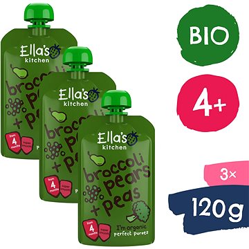 Ella's Kitchen BIO Hruška, hrášek a brokolice (3× 120 g) (8594200262655)
