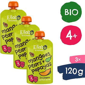 Ella's Kitchen BIO Mango, hruška a papája (3× 120 g) (8594200262808)