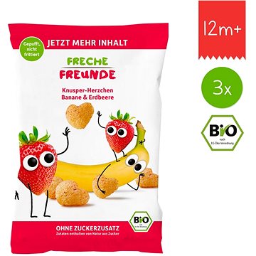 Freche Freunde BIO Křupky kukuřice, banán a jahoda 3× 30 g (0745110150183)