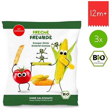 Freche Freunde BIO Zeleninové tyčinky s rajčetem, kukuřicí a hráškem 3× 30 g (0745110150190)