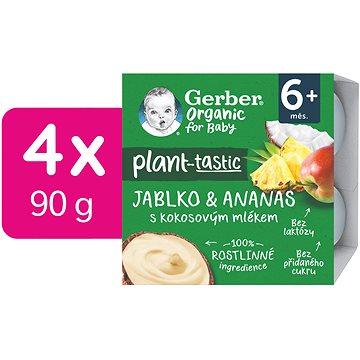 GERBER Organic 100% rostlinný dezert jablko a ananas s kokosovým mlékem 4× 90 g (7613287257468)