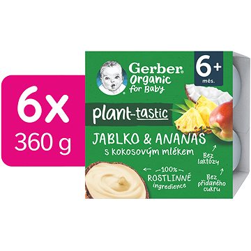GERBER Organic 100% rostlinný dezert jablko a ananas s kokosovým mlékem 6× (4× 90 g) (8445290556769)