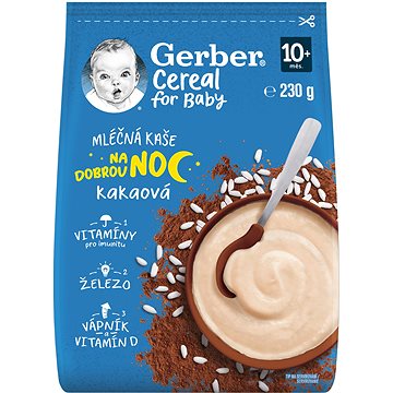GERBER Cereal mléčná kaše Dobrou noc kakaová 230 g (8445290502940)