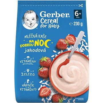 GERBER Cereal mléčná kaše Dobrou noc jahodová 230 g (8445290502926)
