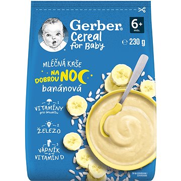 GERBER Cereal mléčná kaše Dobrou noc banánová 230 g (8445290501752)