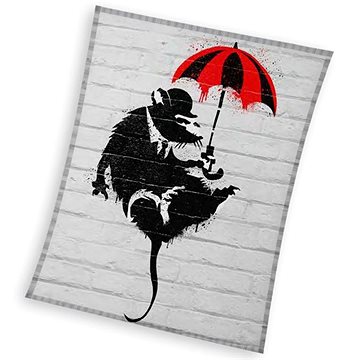 CARBOTEX dětská deka Banksy krysa s deštníkem 150×200 cm (5902689473494)