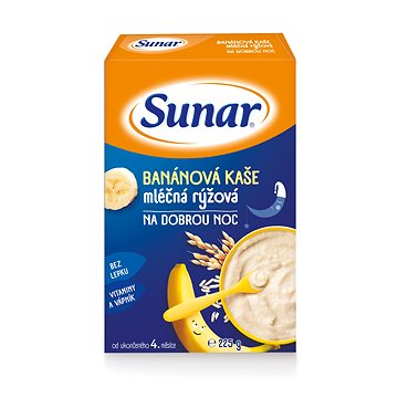 Sunar banánová kaše mléčná rýžová na dobrou noc 225 g (8592084409524)