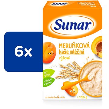 Sunar meruňková kaše mléčná rýžová 6× 225 g (8592084409593)