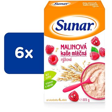 Sunar malinová kaše mléčná rýžová 6× 225 g (8592084409616)