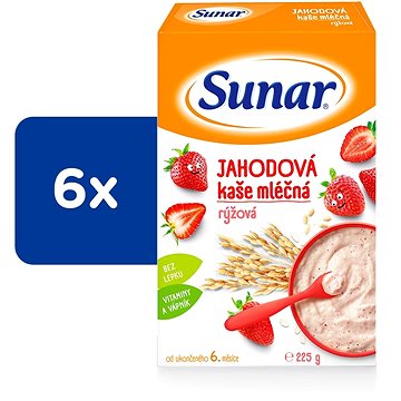 Sunar jahodová kaše mléčná rýžová 6× 225 g (8592084409579)