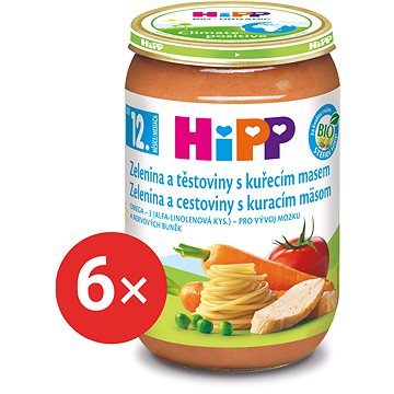 HiPP BIO Zelenina a těstoviny s kuřecím masem - 6× 220 g (4062300447639)