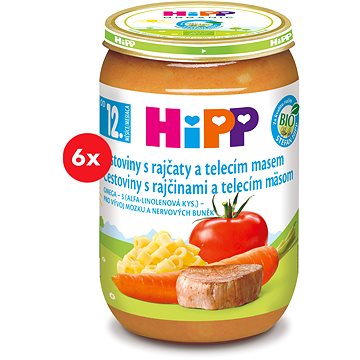 HiPP BIO Těstoviny s rajčaty a telecím masem 6× 220 g (4062300447721)