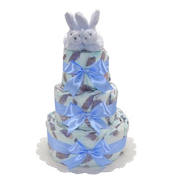 BEBEDEPARIS Třípatrový plenkový dort Peří - modrý (C0311Blue)