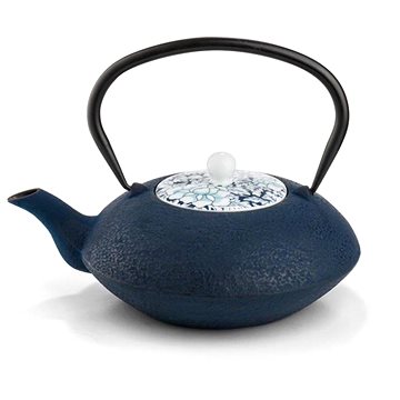 Litinová konvičkana čaj Yantai s porcelánovým víkem, 1,2L, dark blue (G021BP)