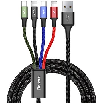 Baseus rychlý nabíjecí / datový kabel 4v1 2* Lightning + USB-C + Micro USB 3,5A 1,2m, černá (CA1T4-A01)