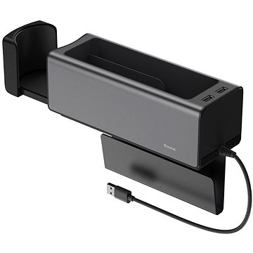Baseus Deluxe kovový držák a organizér do auta (2* USB 2.0), černá (CRCWH-A01)