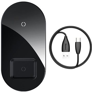 Baseus Simple 2 in 1 Qi Wireless Charger 18W Max For iPhone + AirPods Black (WXJK-01)