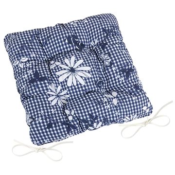 BELLATEX Sedák DITA 41/410 - prošívaný, 40 × 40, modrá kostička s květem (9495)
