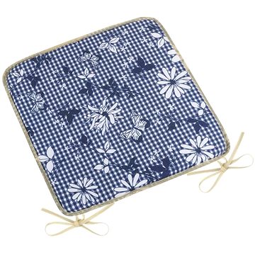 BELLATEX Sedák DITA 34/410 - hladký, 40 × 40, modrá kostička s květem (9517)