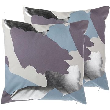 BELIANI, Sada 2 bavlněných polštářů abstraktní 45 x 45 cm fialová se stříbrným IXIA, 205742 (beliani_205742)