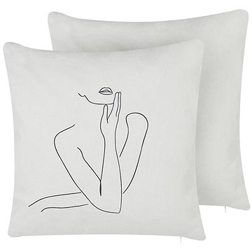 BELIANI, Sada 2 bavlněných polštářů s motivem ženy 45 x 45 cm bílá MEADOWFOAM, 307856 (beliani_307856)