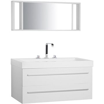 Bílý nástěnný nábytek do koupelny se zásuvkou a zrcadlem ALMERIA, 58905 (beliani_58905)