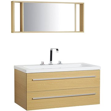 Béžový nástěnný nábytek do koupelny se zásuvkou a zrcadlem ALMERIA, 58906 (beliani_58906)